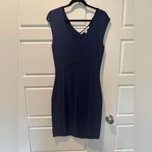 Diane Von Furstenberg Cressida Navy Knit Paneled Body Con Dress Size Medium